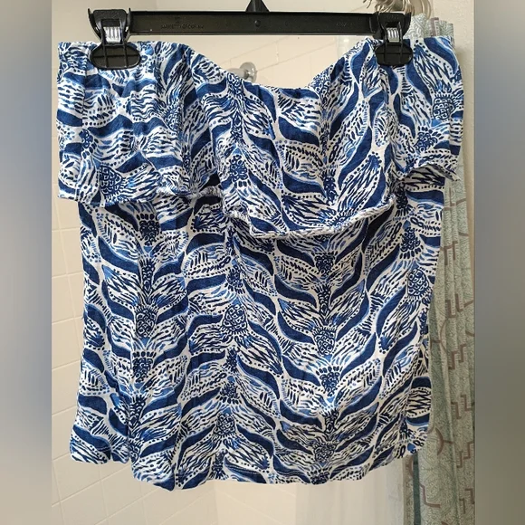 Blue and White Patterned Strapless Top XL Shirt - Picture 1 of 2